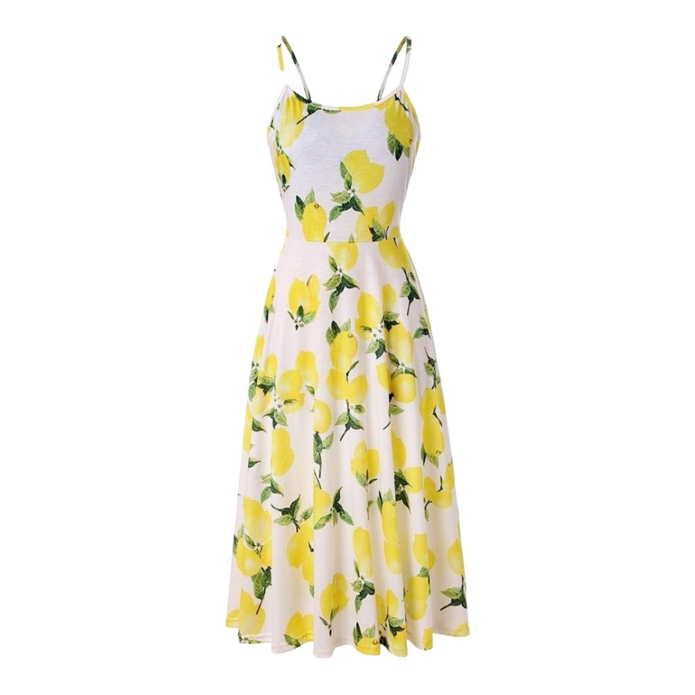 Amazon Yellow Lemon Print Midi Dress